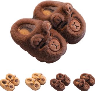 Generic Capybara Slippers Kids Women Men, Warm Indoor Non-Slip Capybara Plush Cotton Slippers (Dark Brown, UK, Little Kid, 11, Numeric Range, UK Footwear Size