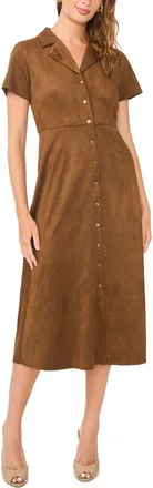 Vince Camuto Short Sleeve Faux Suede Midi Shirtdress in Toasted at Nordstrom, Size Xx-Large