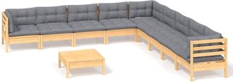 vidaXL Juego De Muebles De Jard&iacute;n 10 Pzas Y Cojines Madera Maciza Pino Vidaxl