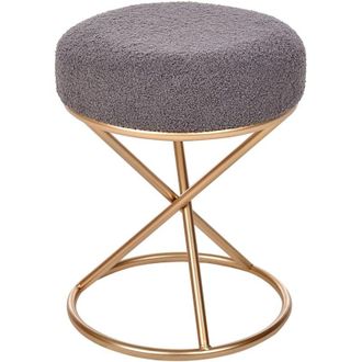 Beliani Beliani - Modern Glam Upholstered Boucle Occasional Footstool Metal Golden Legs Grey Presho