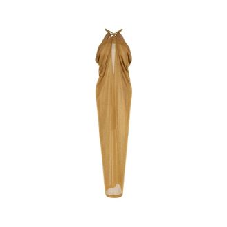 Alberta Ferretti Alberta Ferretti, Maxi Dresses, female, Brown, Size: S Draped Lurex Maxi Dress