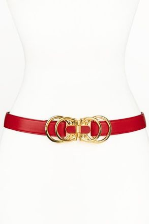Raina Rocky Buckle Leather Belt in Red at Nordstrom, Size Medium