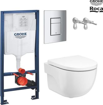 GROHE Bastidor Grohe Pack Cisterna Empotrada Y Pulsador Cromo Con Inodoro Wc Suspendido Roca Meridian Blanco 48 Cm