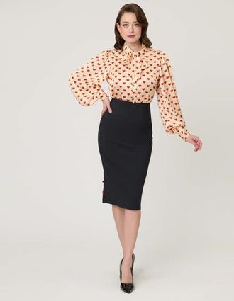 Unique Vintage Back Pleat Pencil Skirt in Black Solid at Nordstrom, Size X-Large