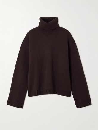 Frankie Shop Pullover A Collo Alto In Misto Lana E Cotone Rhea - Marrone