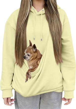 Generic Pet Pouch Hoodie for Women UK Hoodies with Kangaroo Pouch Long Sleeve Hooded Sweatshirts with Cat Pocket Dog Carrier Cute Pet Holder Big Pocket Pullov