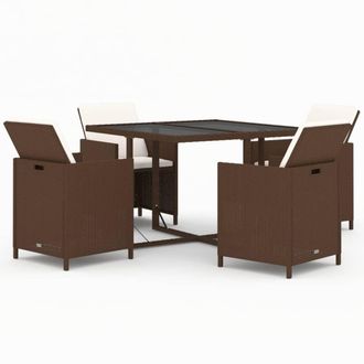 vidaXL Set Comedor De Jard&iacute;n 5 Pzas Con Cojines Rat&aacute;n Sint&eacute;tico Marr&oacute;n Vidaxl