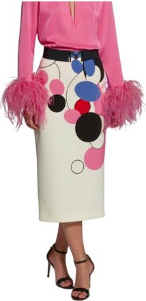 Moskada Rode en Roze Bulmes Rok - Maat 42 - Dames - Midirokken - Beige - L - Rokken