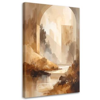 Feeby Cuadro Sobre Lienzo, Paisaje De R&iacute;o En Tonos Pastel Naturaleza R&uacute;stica, 80x120