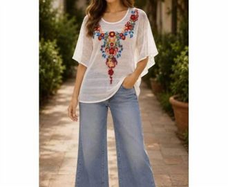 ADORE Floral Embroidered Mesh Poncho Top In White
