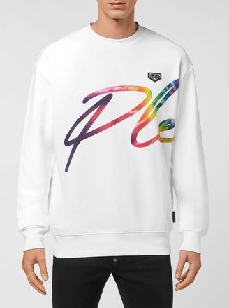 Philipp Plein Cotton Jersey Crewneck Sweatshirt with Contrasting Front Logo Print