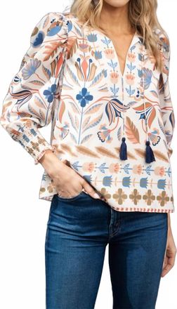 Sail to Sable Tassel Front Top In Geo Floral Border Print