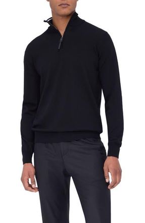 Bugatchi Merino Wool Quarter Zip Pullover in Black at Nordstrom, Size Xx-Large