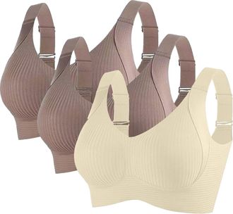 Generic 3 Pack Sport Bras for Women Full Coverage Ribbed Seamless Bralettes Soft Breathable Lingerie Push Up Sports Underwear Ladies Bra Adjustable Leisure St