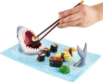 No Brand Piatto A Forma Di Squalo, Piatto Per Sushi A Forma Di Squalo 3 In 1 Migliorato, Piatto Per Sushi A Forma Di Squalo Con Scomparto Per La Salsa, Adatto 