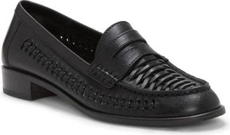 Vince Camuto Womens Vince Camuto Calie Flat Black Leather Almond Toe Penny Loafers GAL1145
