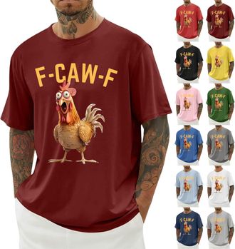 Generic F-CAW-F Shirts Mens Funny Scream Chicken Humor T-Shirt Mens Short Sleeve Crew Neck Halloween Tops Casual Loose F-CAW-F Tshirt Plus Size(Wine, 3XL)