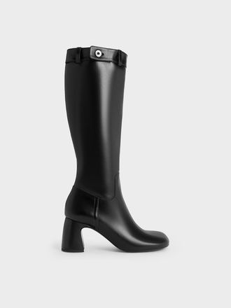 Charles & Keith Block-Heel Knee-High Biker Boots