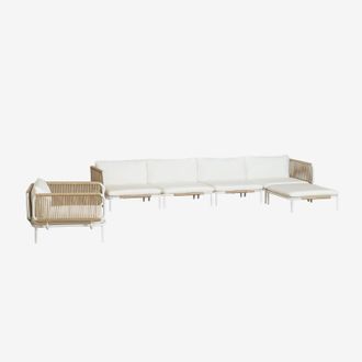 Sklum Conjunto De Jard&iacute;n Con Sof&aacute; Modular Esquinero De 4 Piezas Con Puff Y Sill&oacute;n En Acero Roubly Sklum