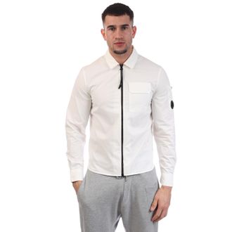 C.P. Company Mens Gabardine Long Sleeve Full Zip Lens Shirt in White Cotton - Size X-Small