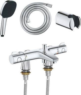 GROHE Grifo Termost&aacute;tico De Ba&ntilde;era Grohe Precision Trend Con Barra De Ducha Idroflex, Teleducha Comfort De 2 Chorros, Flexo Y Soporte