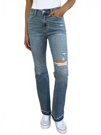 Judy Blue Mid Rise Destroyed Hem Distressed Jeans In Medium Wash