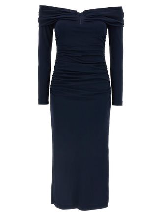 Carolina Herrera Blue Marabou Midi Womens Dress