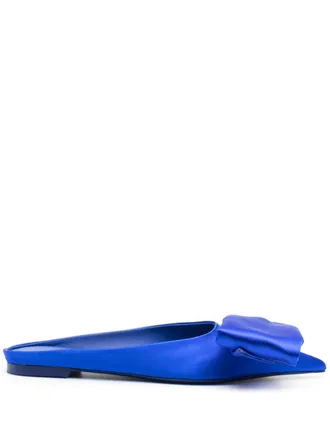 Ferragamo Womens Asymmetric-Bow Satin Mules