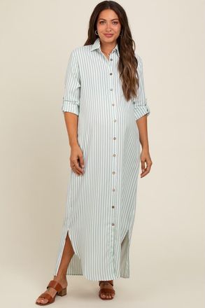 Pinkblush Striped Button Down Maxi Dress in Light Olive at Nordstrom, Size Medium