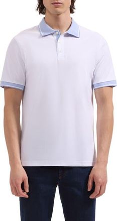 Bugatchi Tipped Pima Cotton Piqu&eacute; Polo in White at Nordstrom, Size Xx-Large