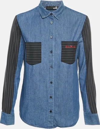 Love Moschino Blue Striped Denim Button Down Shirt