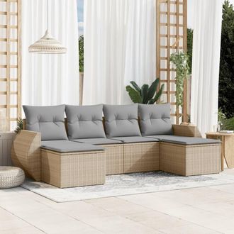 vidaXL Juego De Sof&aacute;s Jard&iacute;n Con Cojines 6 Pzas Rat&aacute;n Sint&eacute;tico Beige Vidaxl