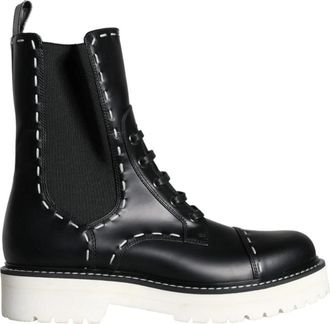 Dolce & Gabbana Zwarte leren gevechtslaarzen voor halve kuit - Dames - Chelseaboots - Zwart - 36 EU - Leer - Schoenen
