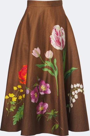 Oscar De La Renta Floral cotton-blend midi skirt