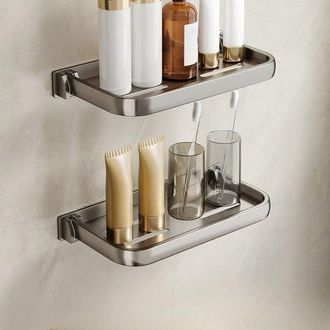 OEM Juego De 2 Piezas, Estante De Ba&ntilde;o Plegable De 40 Cm, Estante De Ba&ntilde;o Desmontable, Estante De Pared Sin Taladrar, Almacenamiento Para Lavabo, Gris