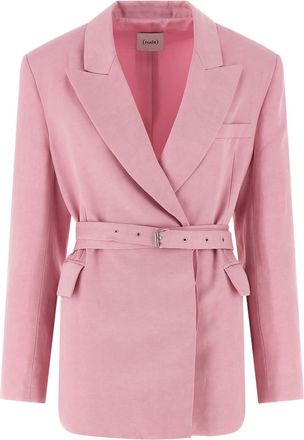 Nude Pink Solid Peaked Lapel Blazer