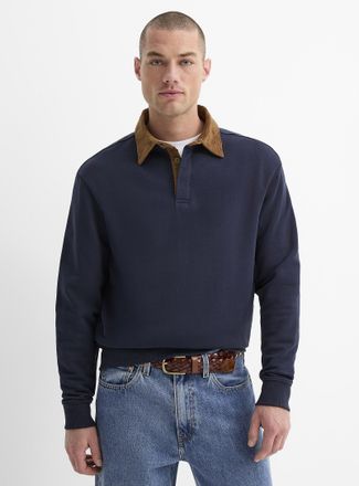 Le 31 Mens Fleece-lined corduroy-collar Polo Shirt