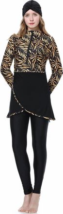 Generic Muslim Swimsuits for Women Modest Swimwear Long Sleeve Floral Print Built-in Bra Swimming Tops + Swimming Pants + Hijab Bathing Suit