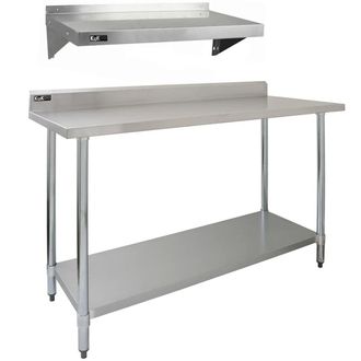 MonsterShop 5ft Stainless Steel Catering Bench & 2 x Wall Mounted Shelves in Silver