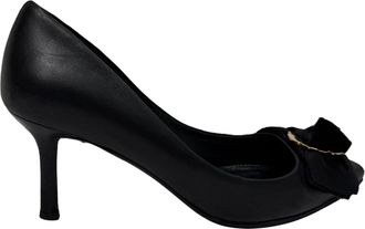 Ferragamo Talla Bow Pointed-Toe Pumps in Black Leather