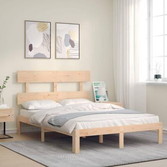 Berkfield Home Beautiful Bed Frame with Headboard Small Double Solid Wood in Light Brown