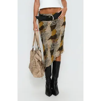 Princess Polly Suella Mixed Print Asymmetric Midi Skirt in Animal Multi at Nordstrom, Size 12