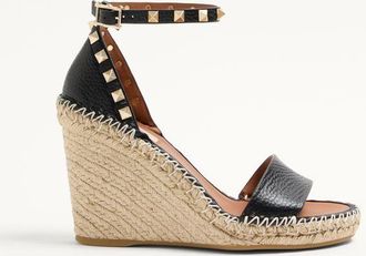 Valentino Garavani Sandalo Zeppa Rockstud Double In Vitello Granato 105Mm Donna NERO 34