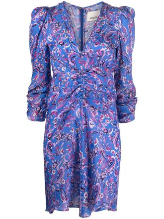 Isabel Marant Abito corto a fiori con ruches - Blu