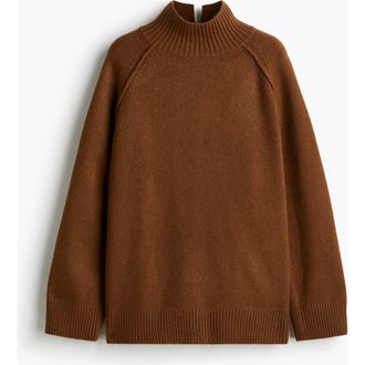 H&M Oversized Turtleneck Jumper in Brown at Nordstrom, Size Xx-Small