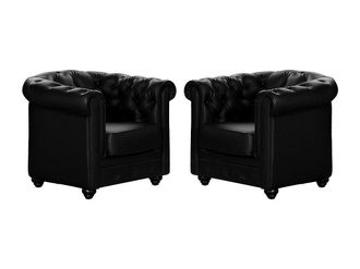 Vente-Unique Conjunto de 2 sillones CHESTERFIELD - Piel sint&eacute;tica - Negro