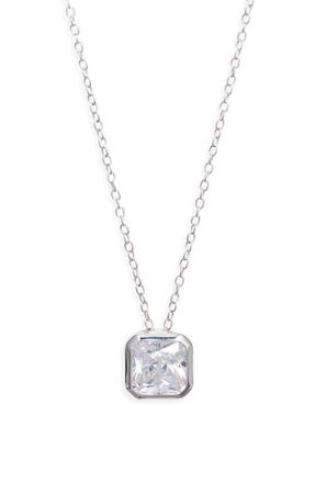 Nordstrom Cushion Cut Cubic Zirconia Pendant Necklace in Clear- Platinum Plated at Nordstrom