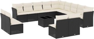 vidaXL Set Sof&aacute;s De Jard&iacute;n 14 Pzas Con Cojines Rat&aacute;n Sint&eacute;tico Negro Vidaxl