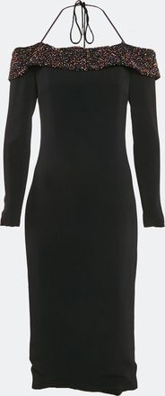 Cushnie et Ochs Black Embellished Crepe Off-Shoulder Midi Dress