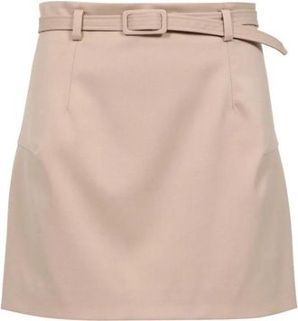 Erika Cavallini Semi Couture Licht Kamelenwol Gabardine Crop Broek - Dames - Korte rokken - Bruin - M - Wol - Rokken